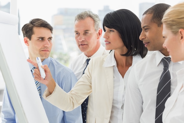 A person standing confidently in front of a whiteboard, presenting to a group of colleagues. The image portrays a sense of leadership, expertise, and self-assurance.